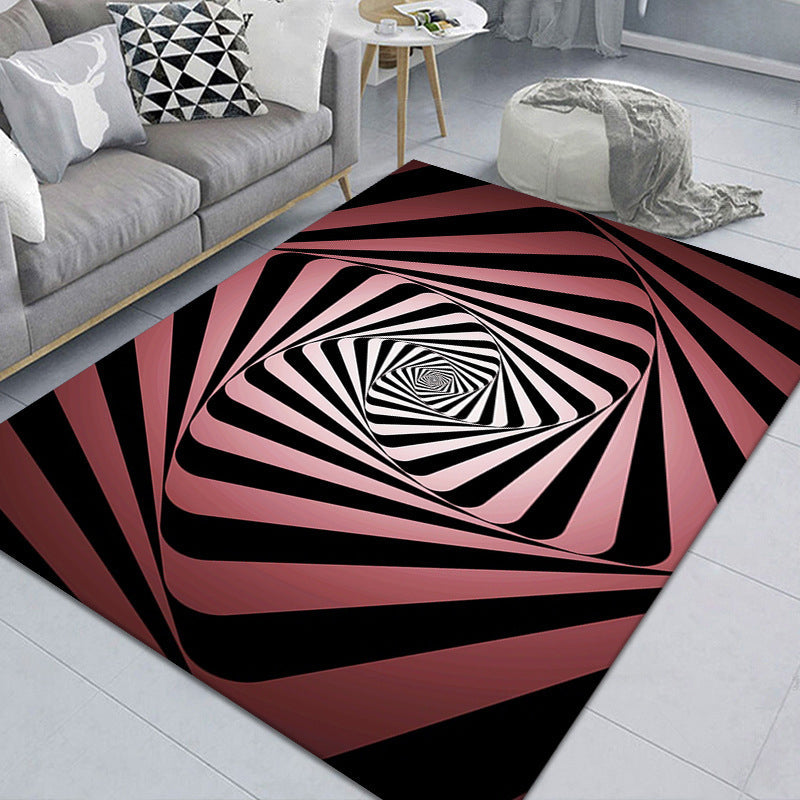 Stylish 3D Pattern Black Synthetic Area Rug