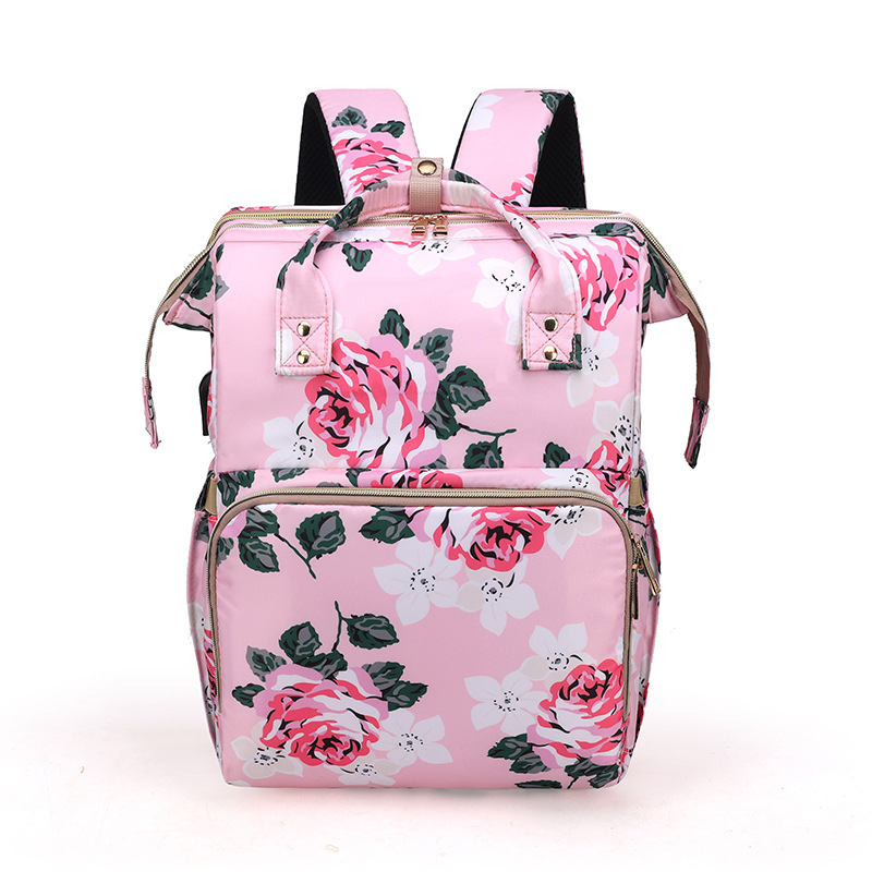 Portable Floral Baby Diaper Bag with Netting