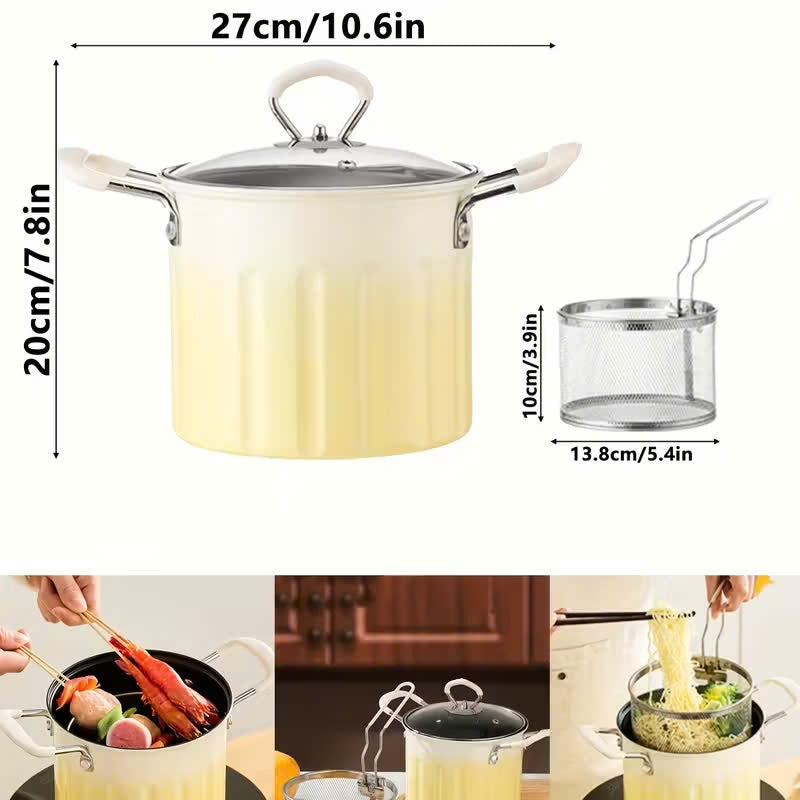 3 Litre Deep Frying Pot with Strainer โ Safe Material, Compatible with Multiple Stovetops, Easy to Clean