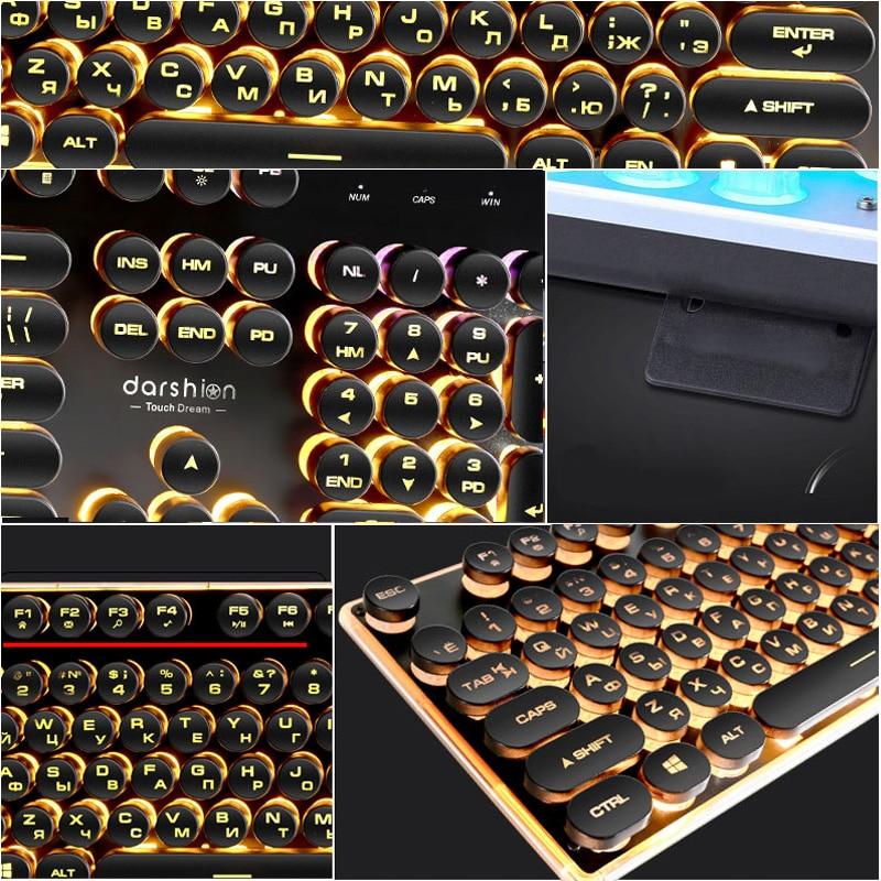 Vintage LED Gaming Keyboard Round Backlit Keys
