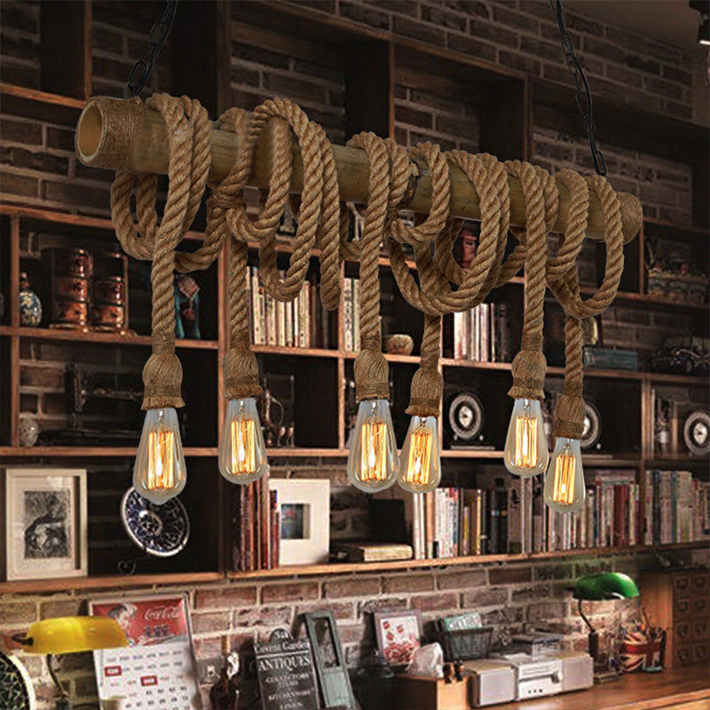 Rustic Bamboo Pendant Light with Adjustable Rope Cord