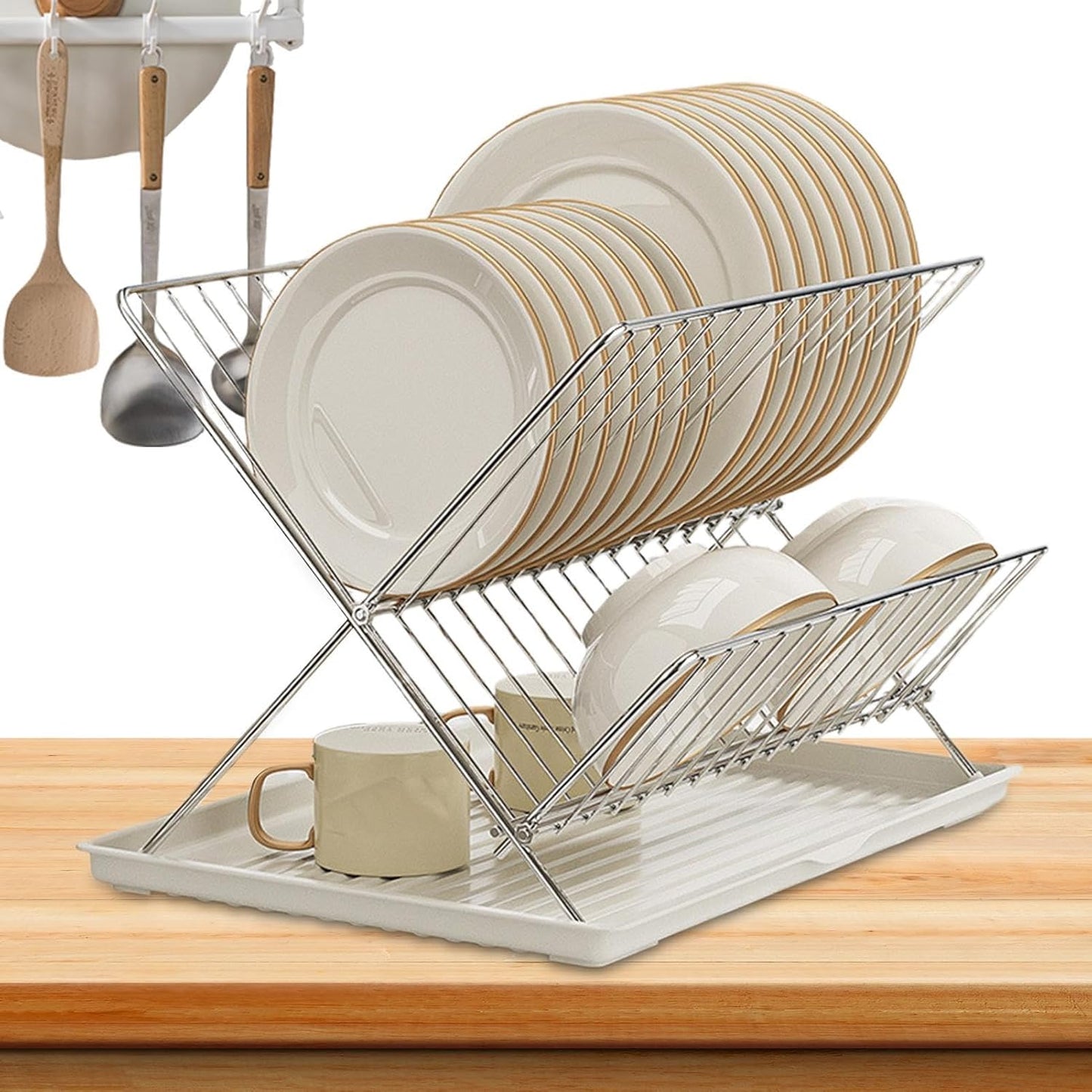 Space Saving 2 Tier Dish Rack with Removable Tray