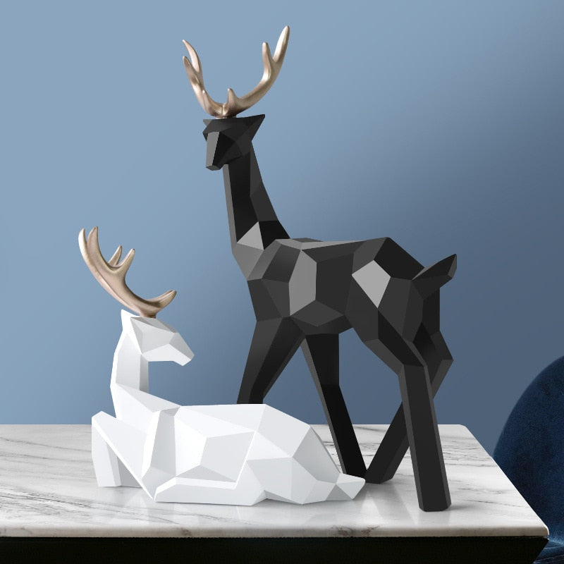 Abstract Deer Couple Sculpture โ Elegant Resin Art Figures for Home Decor, 30x17x6.5cm & 18x17x5.5cm, Tranquil Nature Decor 3