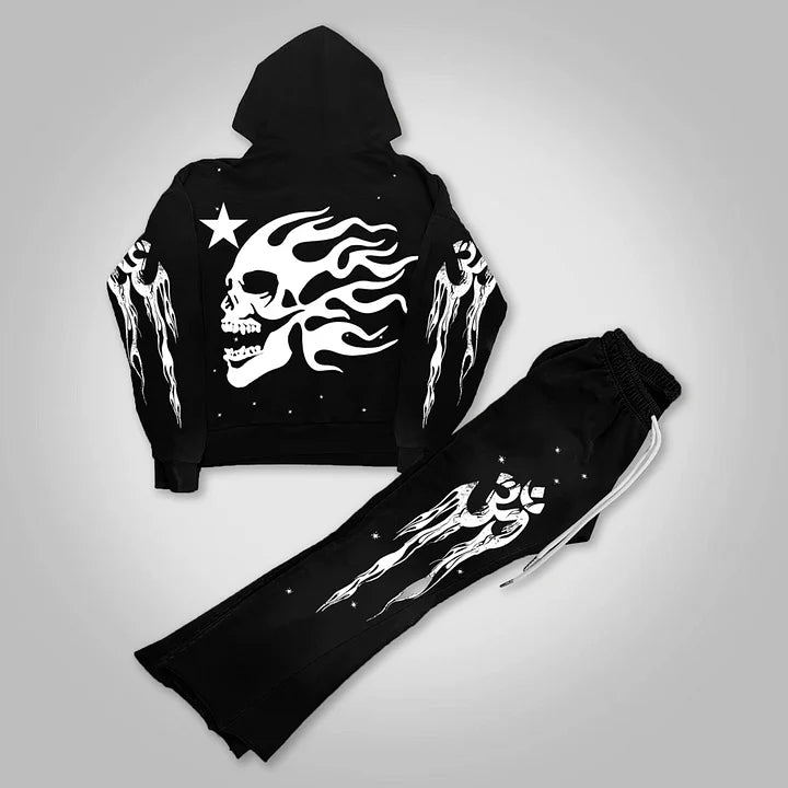 Ladies' Dark Jogger Suit with Cute Heart Print Design