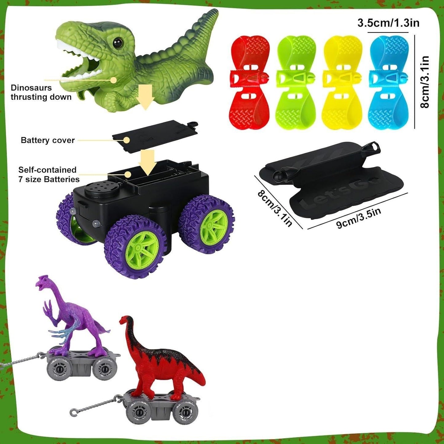 Dinosaur Track Cars With Flexible Tracks, Autopilot, Auto LED, Lively Sounds For Ages 3+