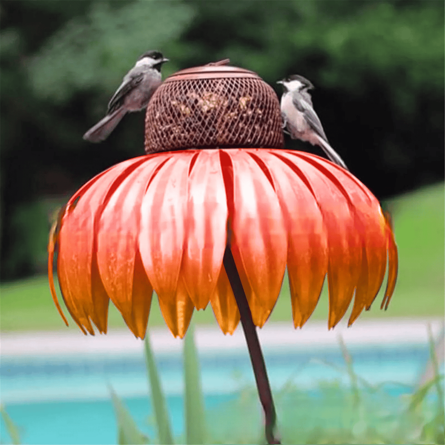 Rustic Metal Bird Feeder with Floral Pattern