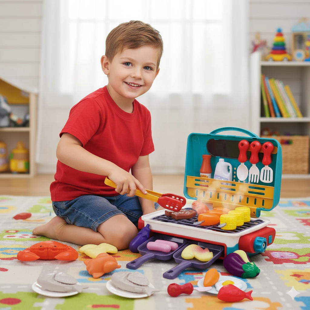 Kid's Play BBQ Grill with Smoke and Color Change Food - Halri
