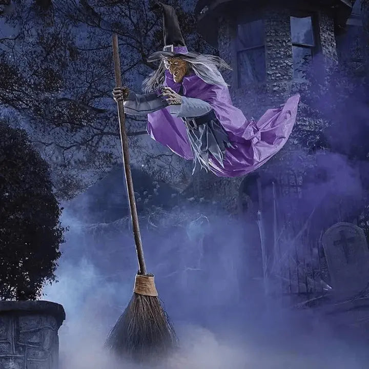 Animated Witch Flying Decor with Lights and Sounds - Halri