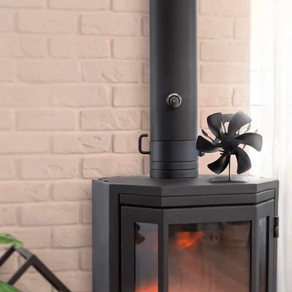 Hanging Wood Stove Fan โ Heat Powered Fireplace Fan with 6 Blades and Thermometer for Efficient Home Heating 2