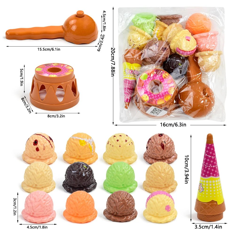 Ice Cream Stack with Motor Skill Development, Lightweight & Portable, Safe for Ages 1+