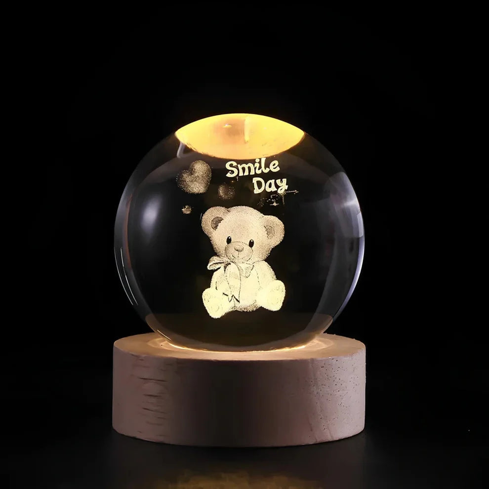Illuminated Crystal Ball Lamp with 3D Laser Art โ Warm White Ambient Light for Relaxation and Elegant Home Decor 24