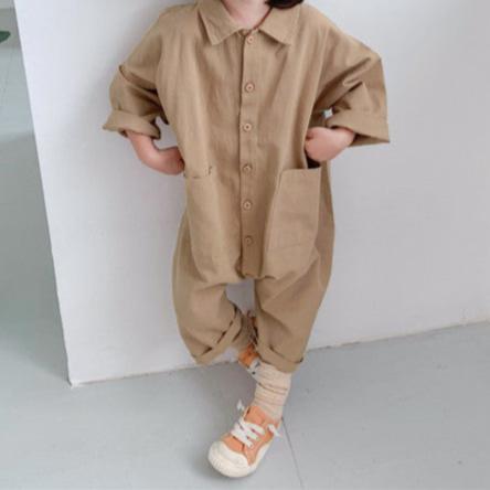 Soft Cotton Kids Jumpsuit Blue Beige