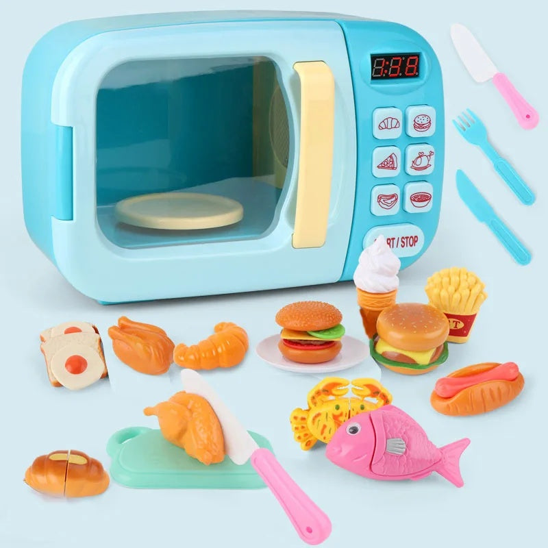 Kitchen Electric Microwave Play Set with Realistic Light, Sound & Accessories Included