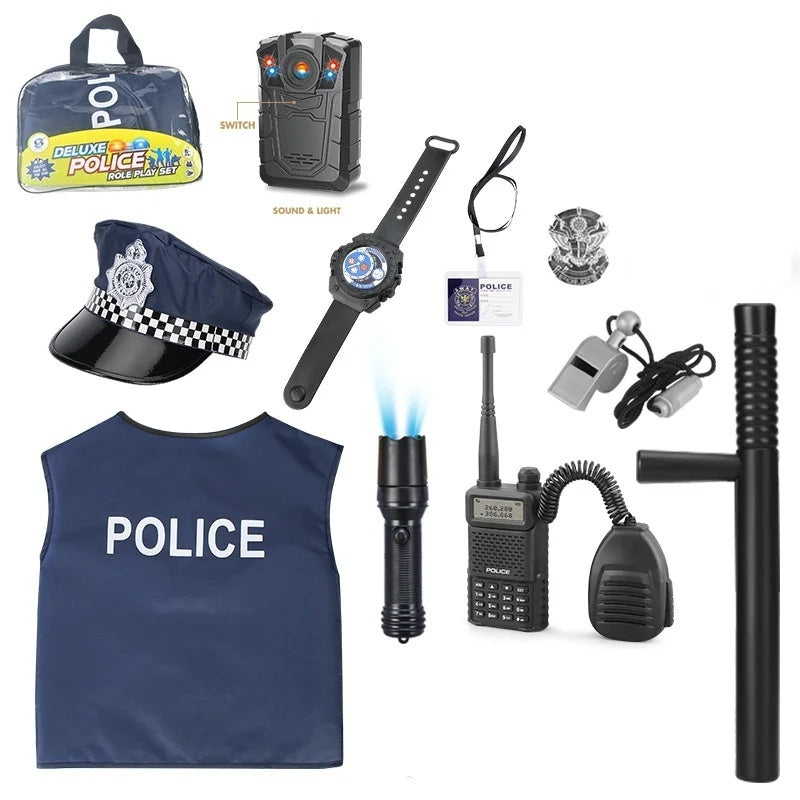 Police Costume Set with Realistic Accessories, Light & Sound Effects, Unisex, Easy to Store & Carry for Ages 3+