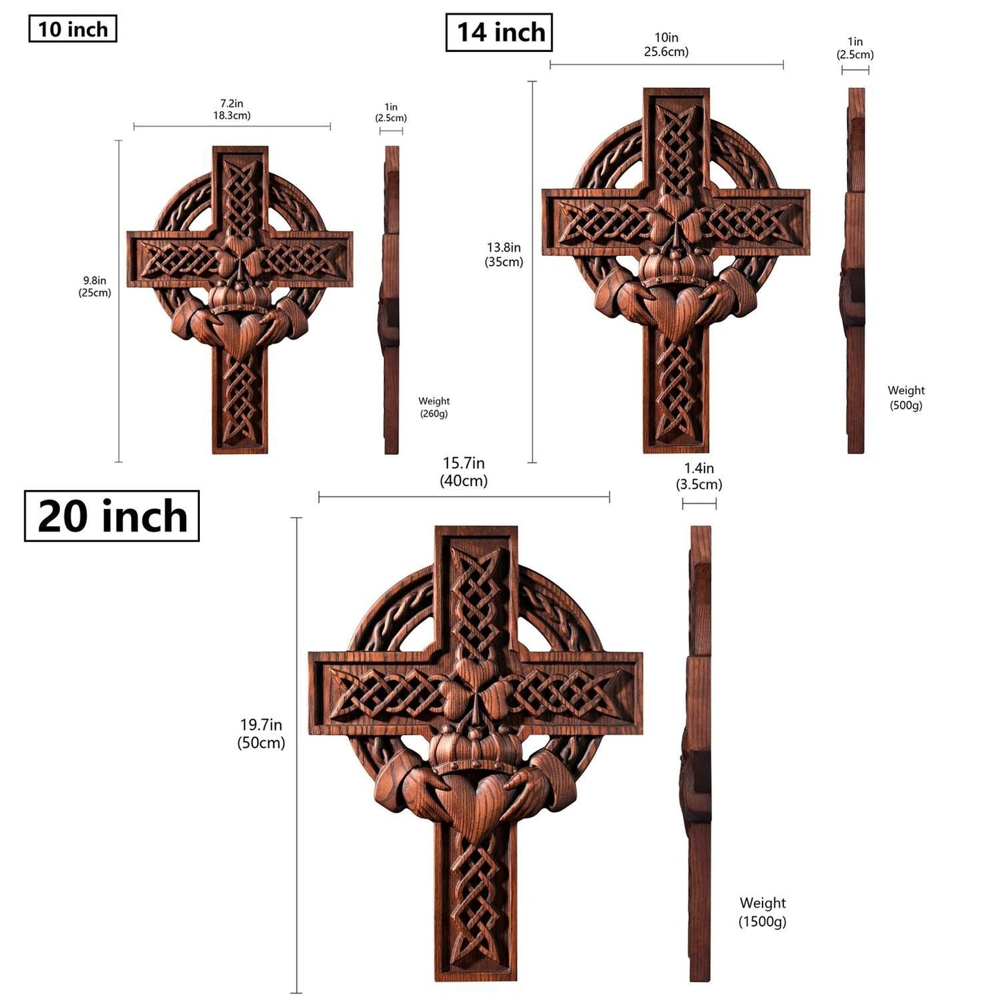 Rustic Claddagh Love Cross Wall Art โ Intricate Wooden Celtic Knot Carving for Meaningful Room & Holiday Gift Decor