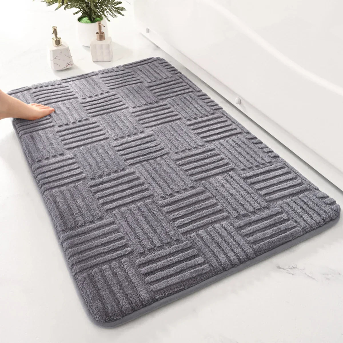 Soft Aqua Striped Non Slip Bath Mat