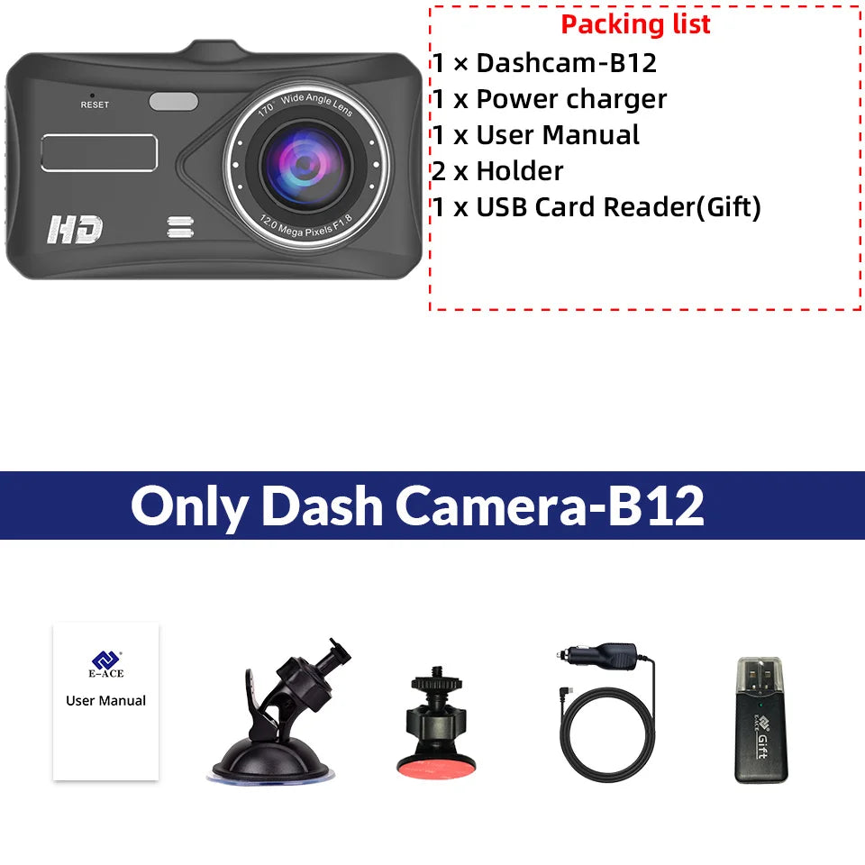 Dual Lens Car Dash Cam with Loop Recording