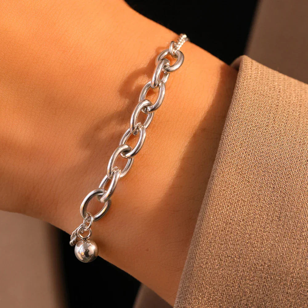 Slim Curb & Chunky Paperclip Chain Bracelet