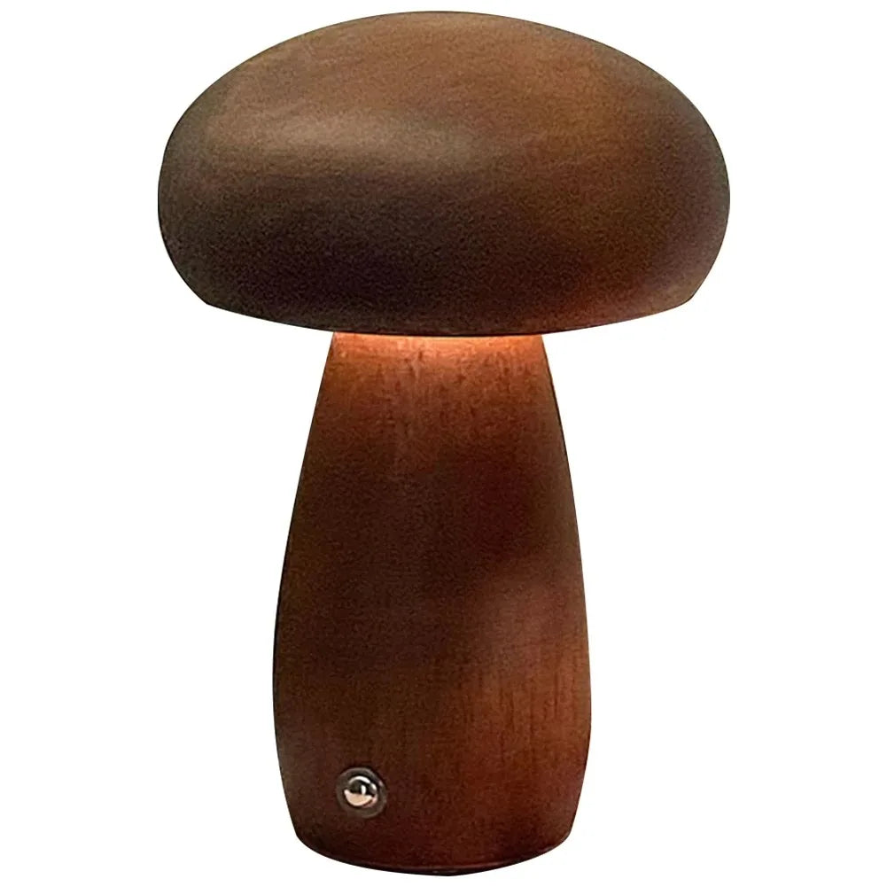 Warm Wooden LED Mushroom Table Lamp with USB Charge