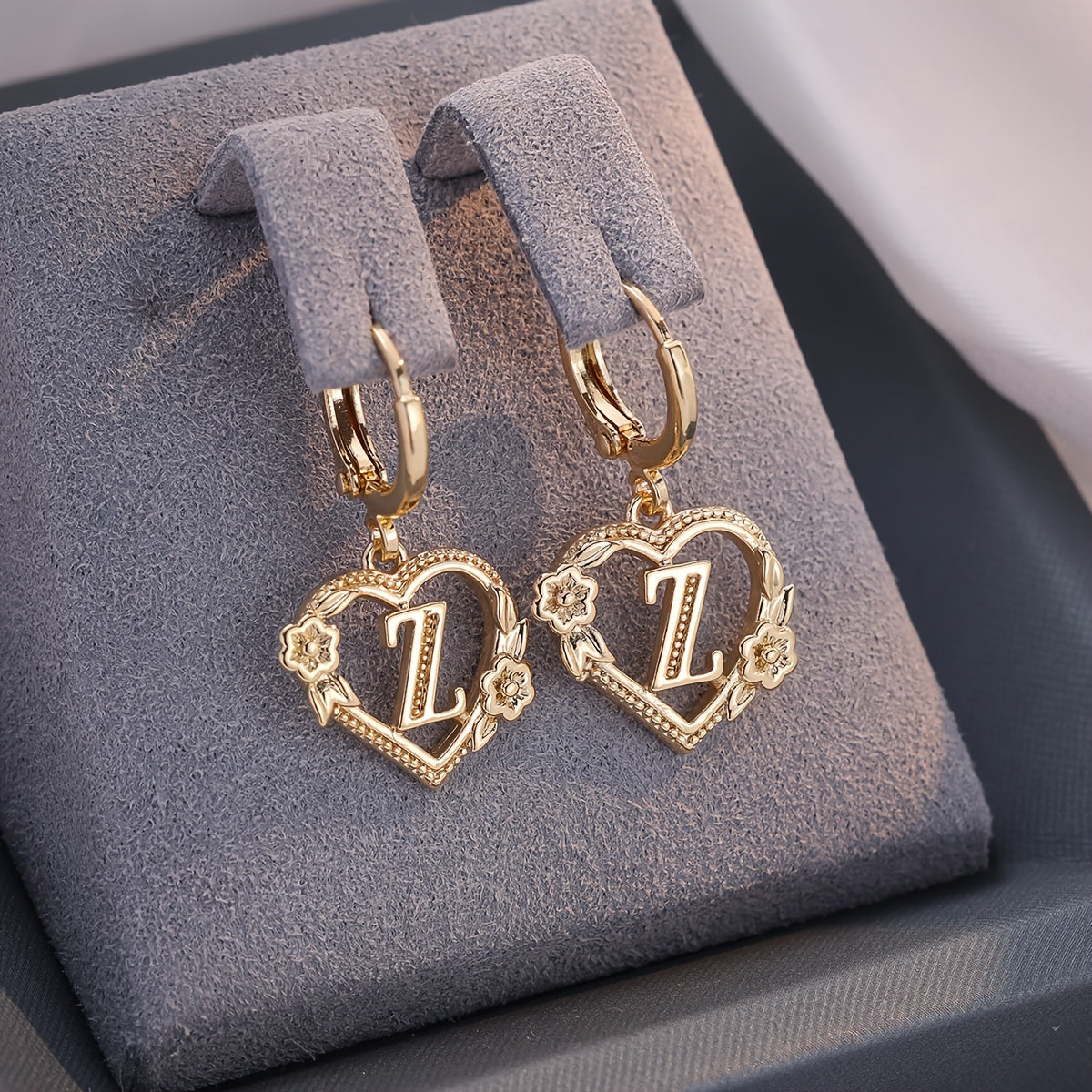Simple Initial Heart Huggie Earrings