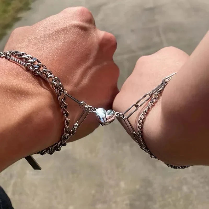 Romantic Heart Shaped Couple Link Bracelet Set - Halri