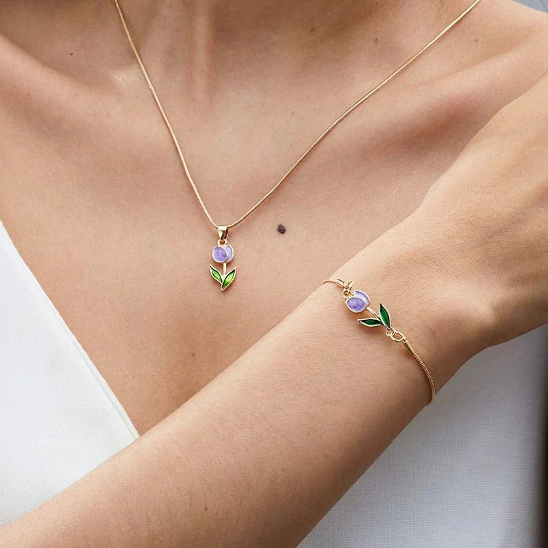Delicate Flower Tulip Jewelry Set