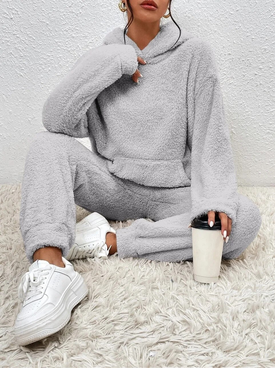 Plush Soft Hooded Teddy Bear Loungewear Set