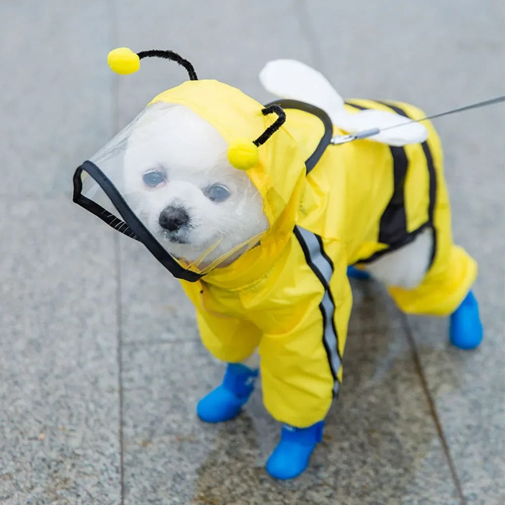 Cute Bear Dog Rain Jacket with Reflective Strips