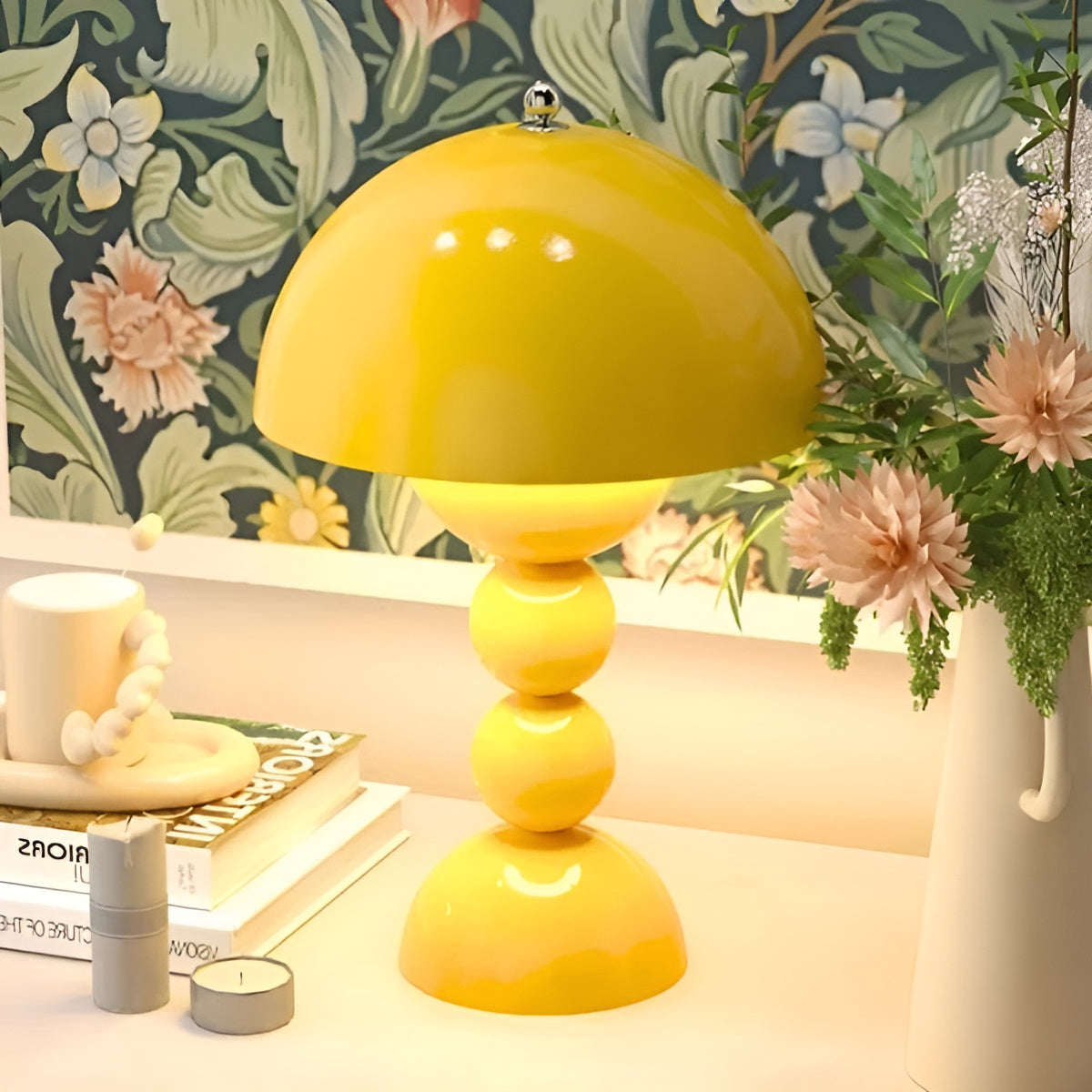 Simple White LED Desk Lamp with Floral Design