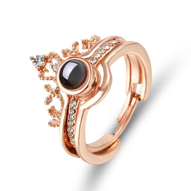Romantic Heart Couple Ring with 100 Language Engraving - Halri