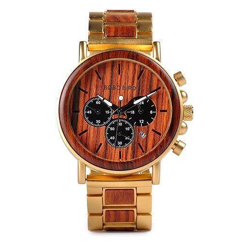 Elegant Wood Stainless Steel Mens Quartz Watch