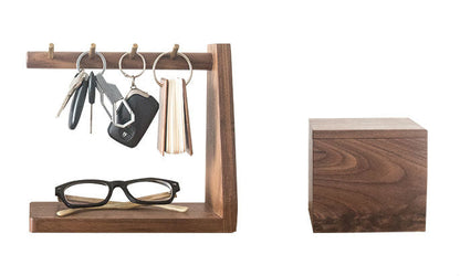 Wooden Key Holder with Hooks and Storage Tray