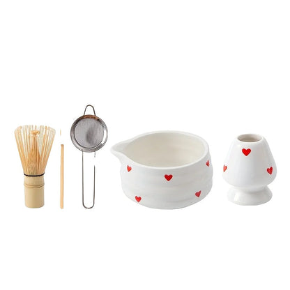 Variant image for Heart-Shaped Matcha Bowl Set with Whisk Ceramic Size M for Green Tea Preparation-3