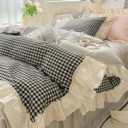 Classic Plaid Ruffled Bed Sheet Set