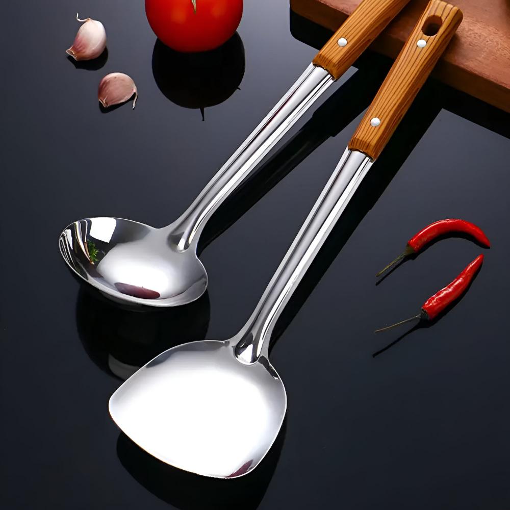 Premium Kitchen Utensil Set with Stainless Steel and Wood Handle