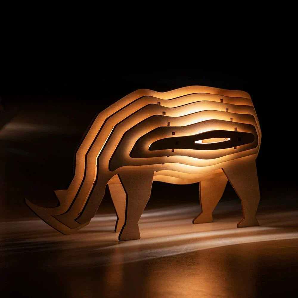 Rustic Handcrafted Wooden Animal Lamp