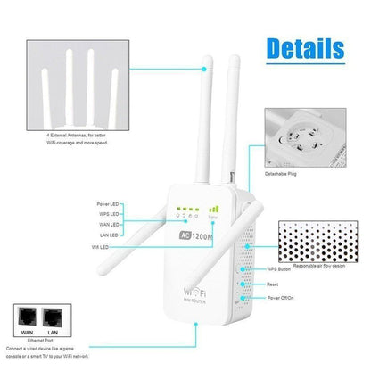 1200Mbps Dual Band 2.4/5G Wireless Range Extender WiFi - Balma Home