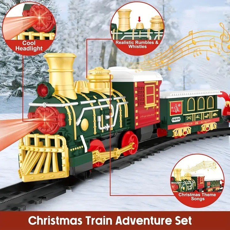 13 Piece Classic Toy Train Set for Kids with Headlight Smoke Realistic Sounds 3 Car Carriage 11 Feet Track Kids Toys Perfect Christmas Gift