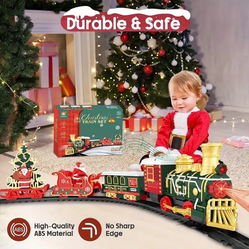 13 Piece Classic Toy Train Set for Kids with Headlight Smoke Realistic Sounds 3 Car Carriage 11 Feet Track Kids Toys Perfect Christmas Gift