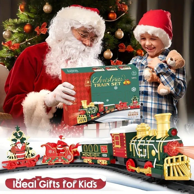 13 Piece Classic Toy Train Set for Kids with Headlight Smoke Realistic Sounds 3 Car Carriage 11 Feet Track Kids Toys Perfect Christmas Gift
