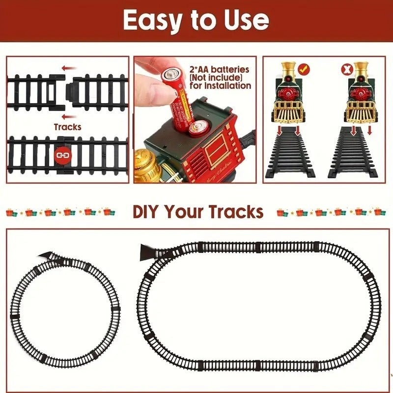 13 Piece Classic Toy Train Set for Kids with Headlight Smoke Realistic Sounds 3 Car Carriage 11 Feet Track Kids Toys Perfect Christmas Gift