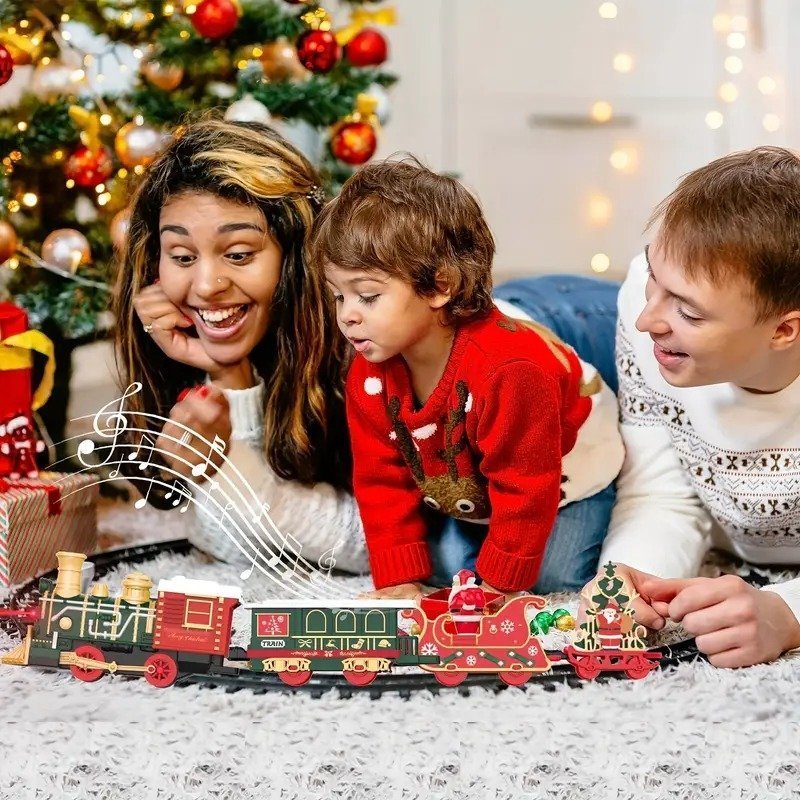13 Piece Classic Toy Train Set for Kids with Headlight Smoke Realistic Sounds 3 Car Carriage 11 Feet Track Kids Toys Perfect Christmas Gift
