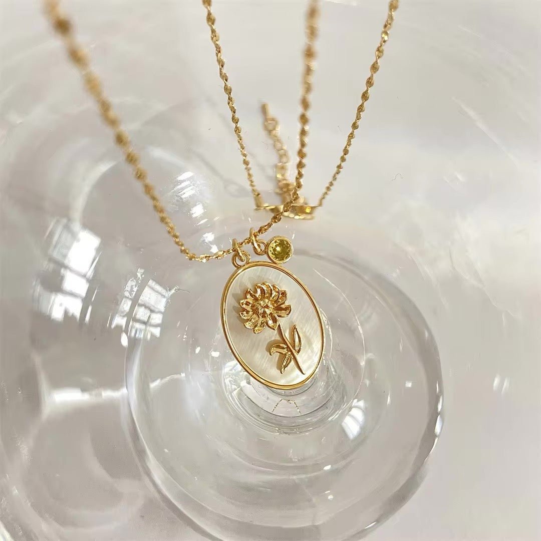 Delicate Birthstone Flower Pendant Necklace 14k Gold