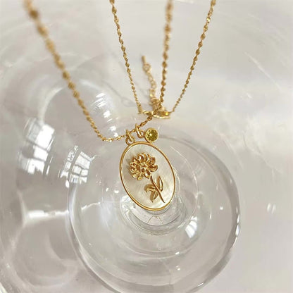 Delicate Birthstone Flower Pendant Necklace 14k Gold