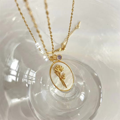 Delicate Birthstone Flower Pendant Necklace 14k Gold