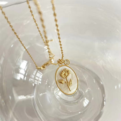 Delicate Birthstone Flower Pendant Necklace 14k Gold