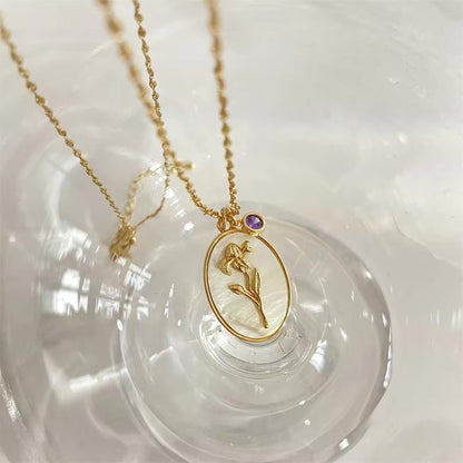 Delicate Birthstone Flower Pendant Necklace 14k Gold