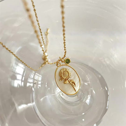 Delicate Birthstone Flower Pendant Necklace 14k Gold
