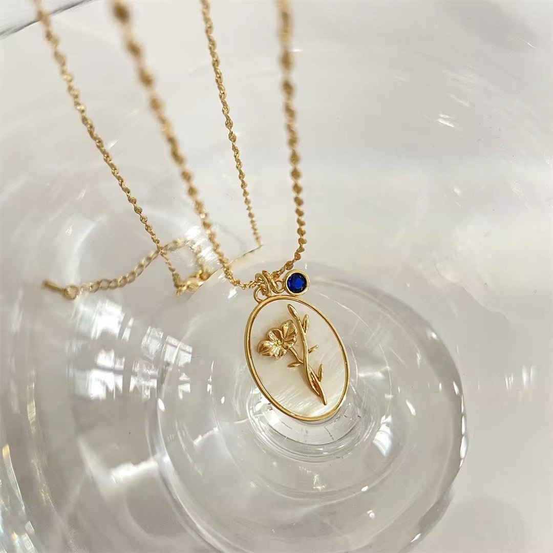 Delicate Birthstone Flower Pendant Necklace 14k Gold