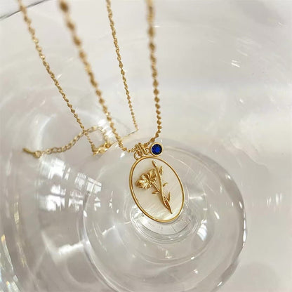Delicate Birthstone Flower Pendant Necklace 14k Gold
